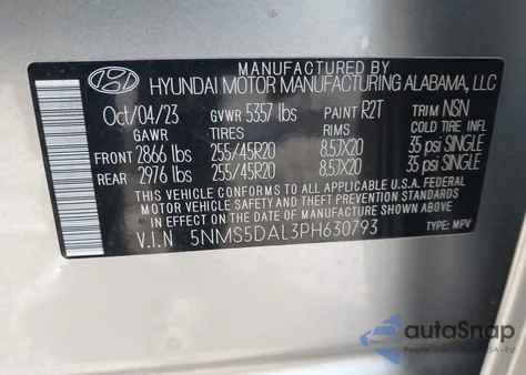 2023 Hyundai Santa Fe Calligraphy from USA, damaged, VIN 5NMS5DAL3PH630793